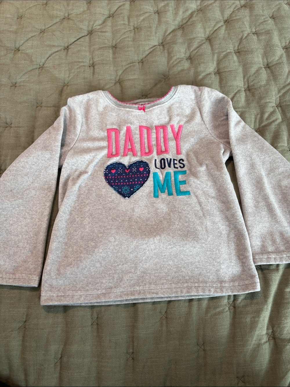 Daddy Loves Me Long-Sleeve Top - Pink & Teal on Heather Gray